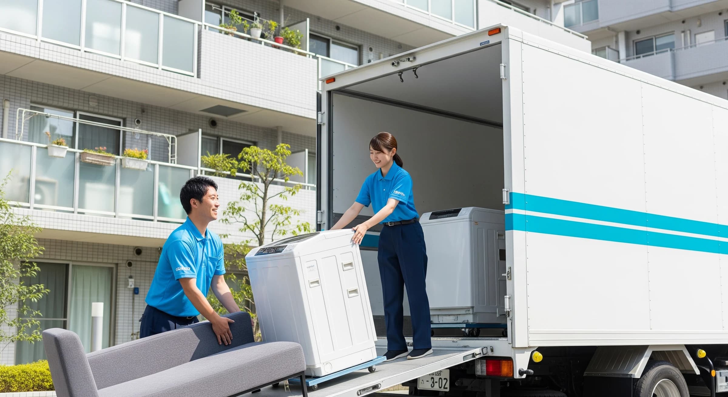 スタッフが家具・家電を回収する様子