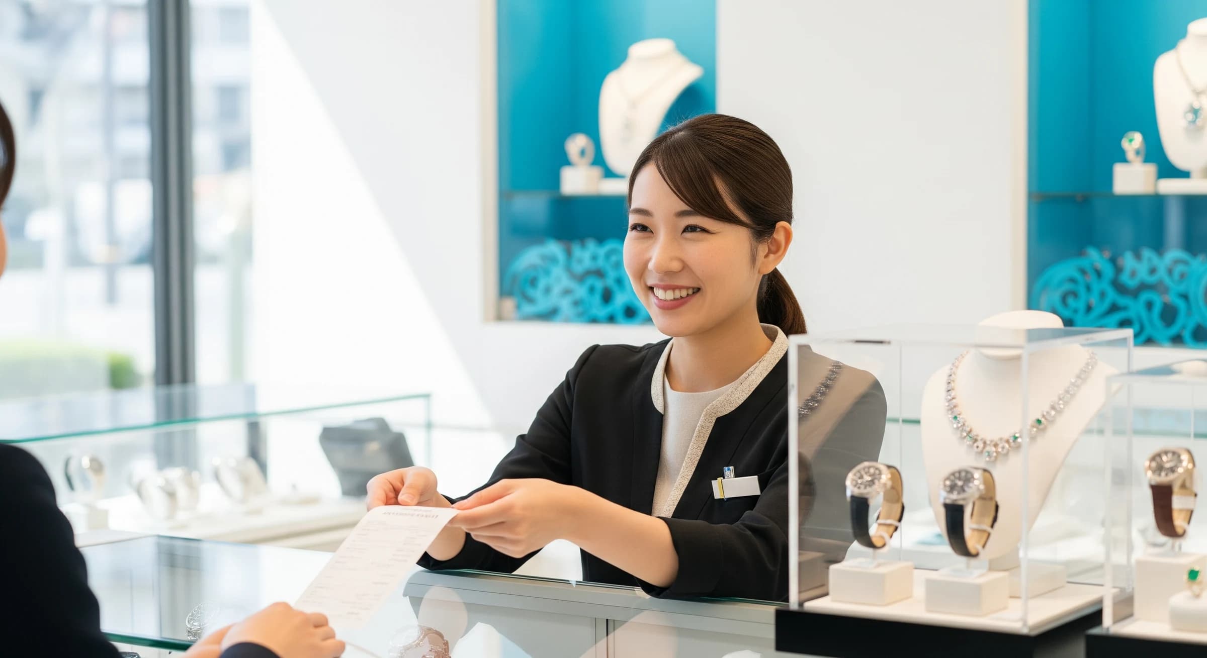 スタッフが高級腕時計を査定する様子